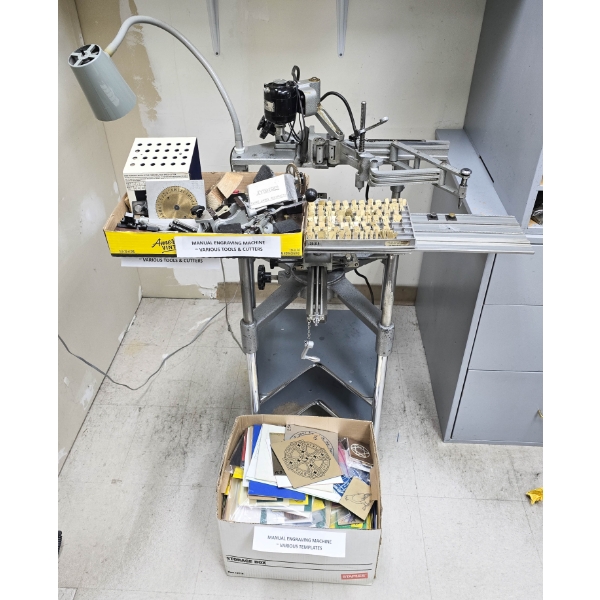 USED NEW HERMES COMPLETE MANUAL ENGRAVING MACHINE W/ ACCESS. 
