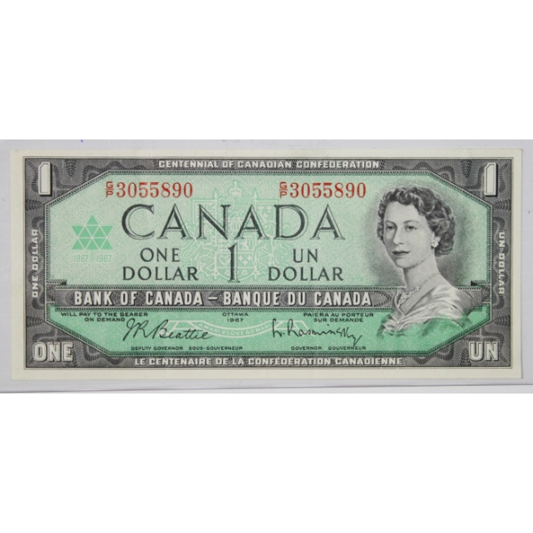 1967 CRISP UNC. SERIAL # CANADA CENT. $1 BANK NOTE
