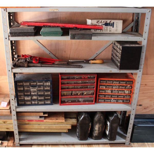METAL SHELVING 42"W X 48"H X 9"D - CONTENTS NOT INCL.
