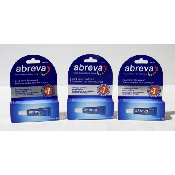 3 X 2G ABREVA COLD SORE TREATMENT CREAM