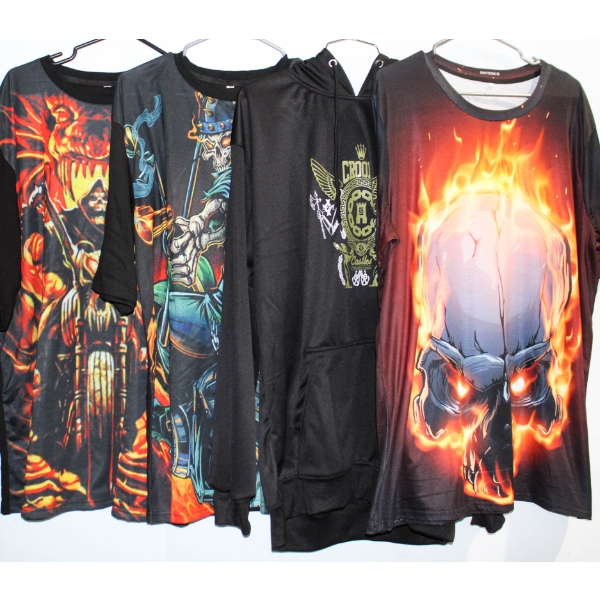 4 MEN'S T-SHIRTS & HOODIE - SKULL ART ETC. - X LARGE