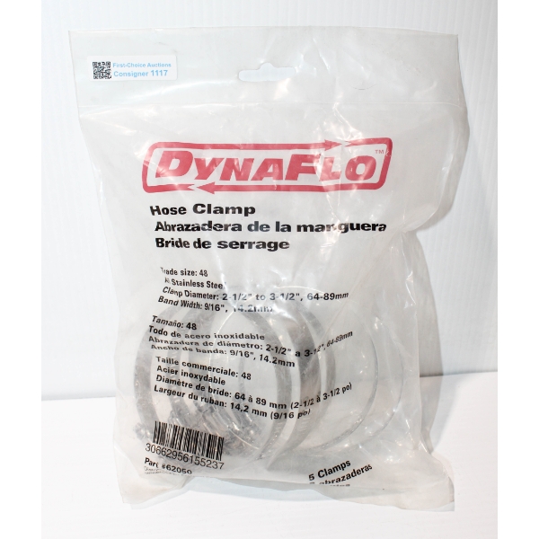 5 NEW DYNAFLO HOSE CLAMPS - 2 1/2" TO 3 1/2" 