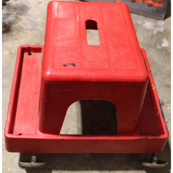 RED ROLLING SHOP STOOL - APPROX. 12"H