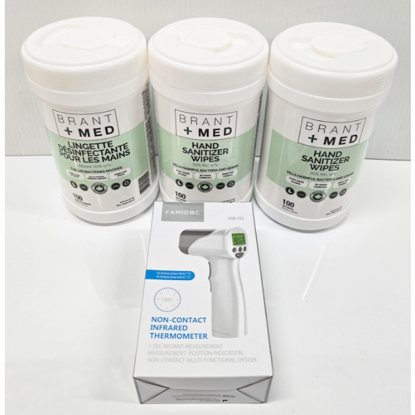 NON-CONTACT INFRARED THERMOMETER & 300 HAND SANITIZER WIPES