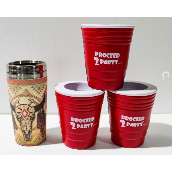 NEW NU TRENDZ INSULATED TUMBLER & 3 CAN HOLDERS