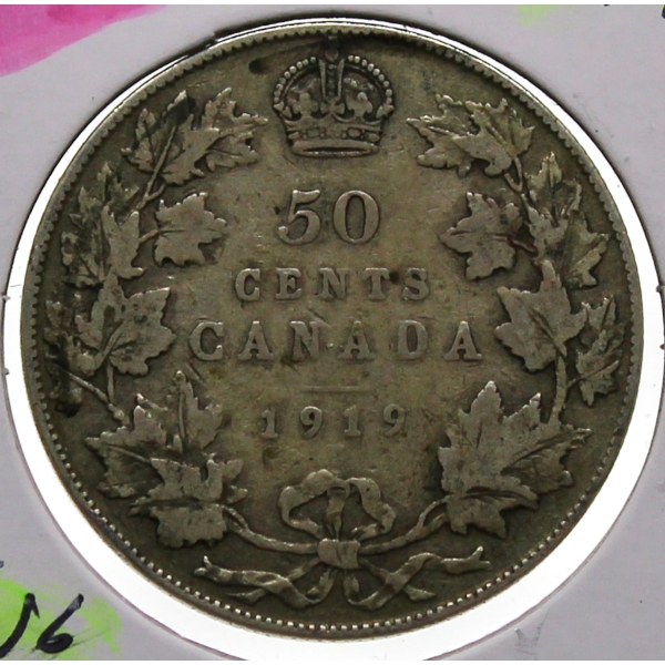 1919 CANADIAN SILVER 50 CENT COIN