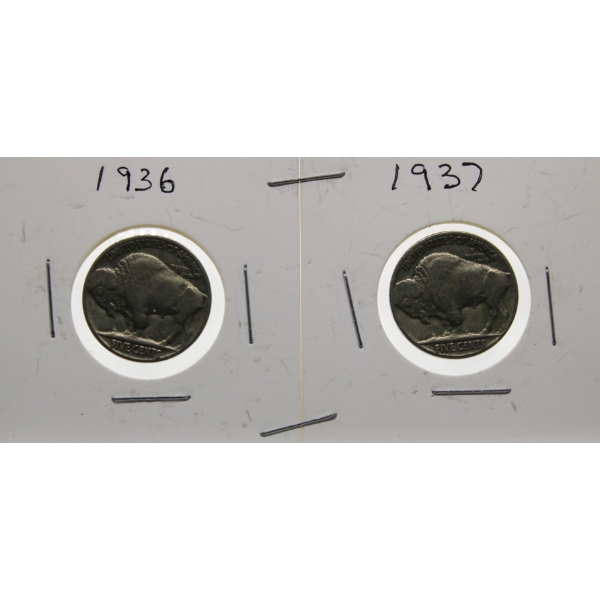TWO 1936-37 USA INDIAN HEAD NICKLES