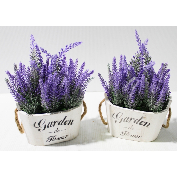 2 ARTIFICIAL LAVENDER PLANTS W/ PLANT POT