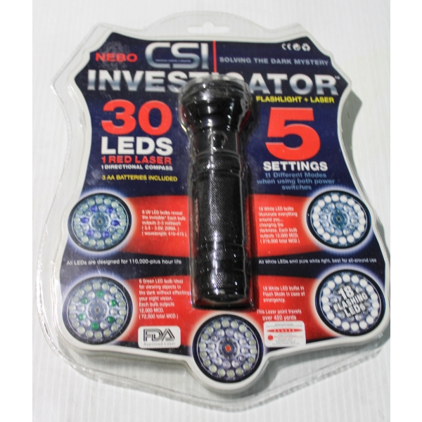 NEW CSI INVESTIGATOR 30 LEDS FLASHLIGHT & LASER