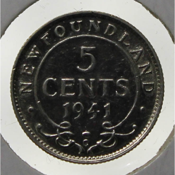 1941-C NEWFOUNDLAND SILVER 5 CENT COIN