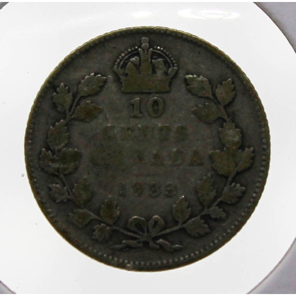 1933 KING GEORGE V CANADA SILVER 10 CENT COIN