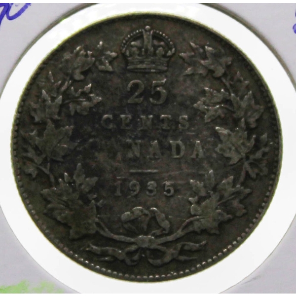 1935 KING GEORGE V CANADA SILVER 25 CENT