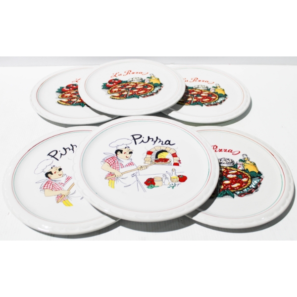 6 NEW 11" PIZZA DINNER PLATES - ASST. LOGO