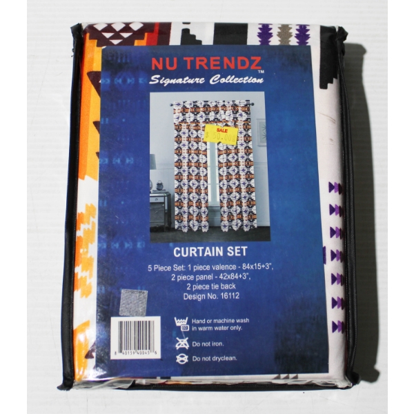5PC NU TRENDZ CURTAIN SET - SOUTHWEST DESIGN - WHITE
