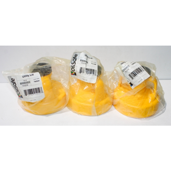3 NEW OILSAFE YELLOW UTILITY LIDS - 100209