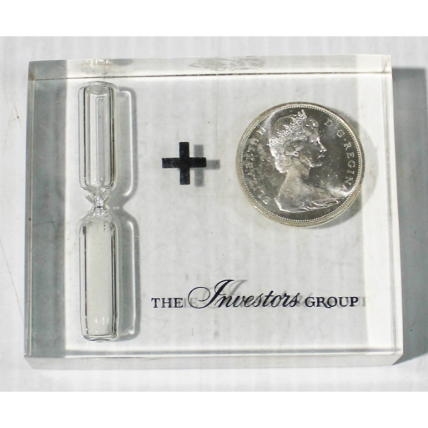 1965 CANADA SILVER 50 CENT COIN - INVESTORS GROUP PAPERWEIGHT