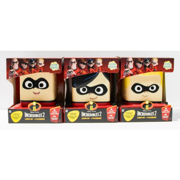 3 DISNEY PIXAR INCREDIBLES 2 LIGHT UP TALKING GLOW BUDDIES - NEW