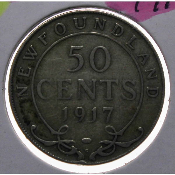 1917 NEWFOUNDLAND SILVER 50 CENT COIN