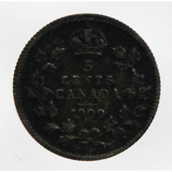 1909 KING EDWARD VII CANADA SILVER 5 CENT COIN