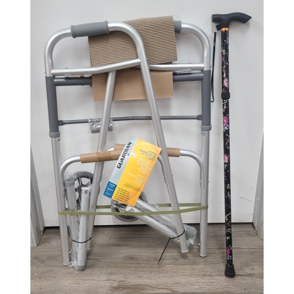 NEW GUARDIAN 2 BUTTON FOLDING WALKER & CANE