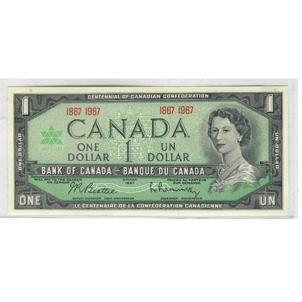 1867-1967 CRISP/UNC CANADA CENTENNIAL $1 BANKNOTE