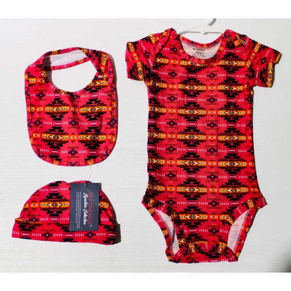 NEW 3PC NU TRENDZ ONESIE SET - PINK - SIZE: 12M