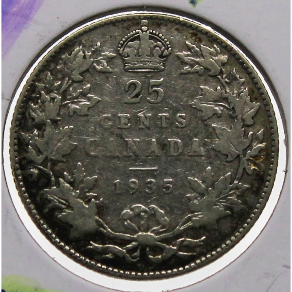 1935 KING GEORGE CANADA SILVER 25 CENT