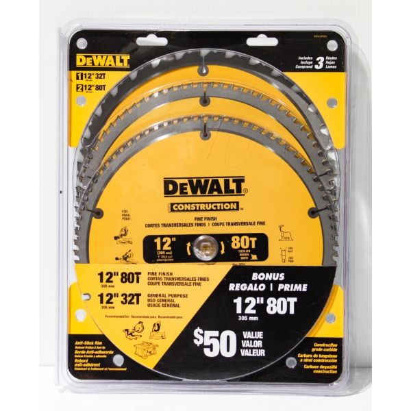 NEW 3PCS DEWALT CONSTRUCTION GRADE SAW BLADES