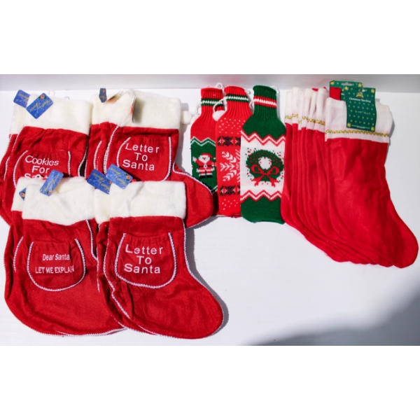 CHRISTMAS SANTA SAYING STOCKINGS & GIFT BOTTLE HOLDERS