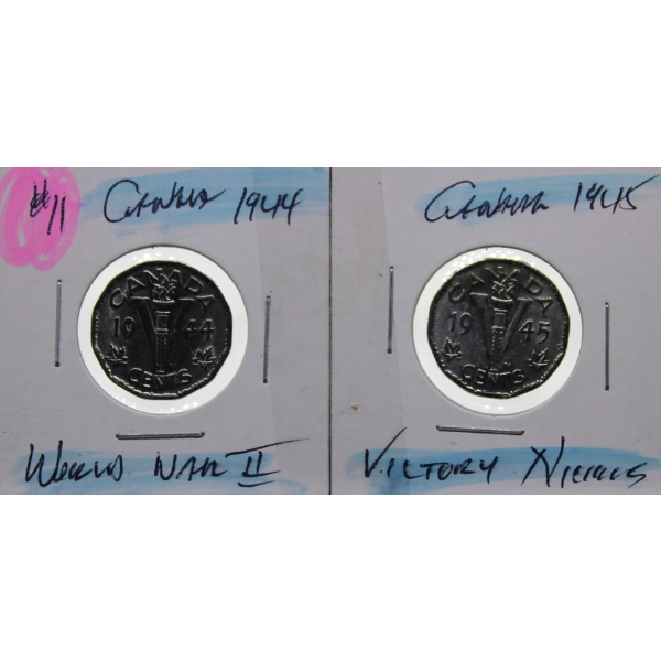 1944-1945 WWII CANADIAN VICTORY 5 CENT COINS
