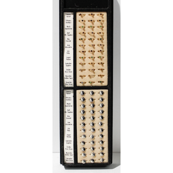 NEW RINGS W/ DISPLAY VINT. COSTUME JEWELRY - BIRTHSTONE ETC.