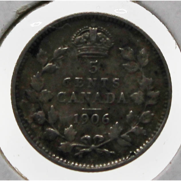1906 CANADIAN SILVER 5 CENT COIN