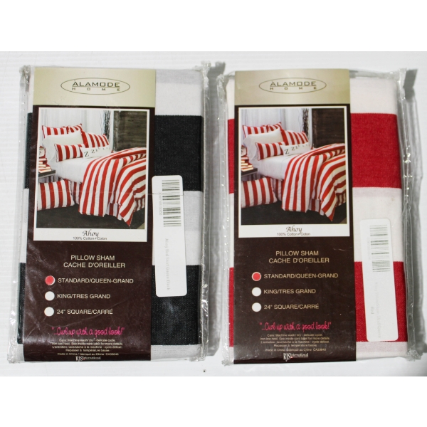 2 NEW AHOY STND/QUEEN PILLOW SHAMS - 1 BLK & 1 RED
