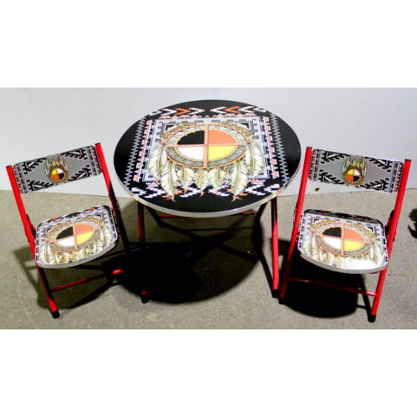 3PC CHILDREN'S FOLDING TABLE & CHAIR SET - MEDICINE WHEEL