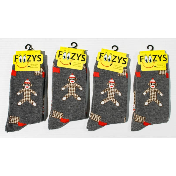 4PR NEW UNISEX FOOZYS SOCKS - RAGDOLL MONKEY - GREY
