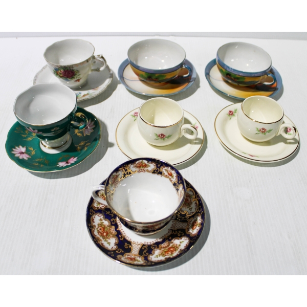 7 ASSORTED TEA CUP & SAUCER SETS