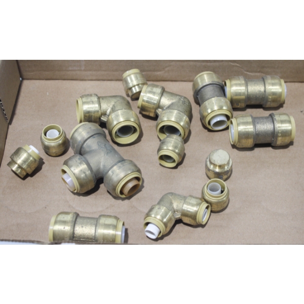 ASST. NEW SHARK BITE BRASS FITTINGS 3/8" & 1/2"