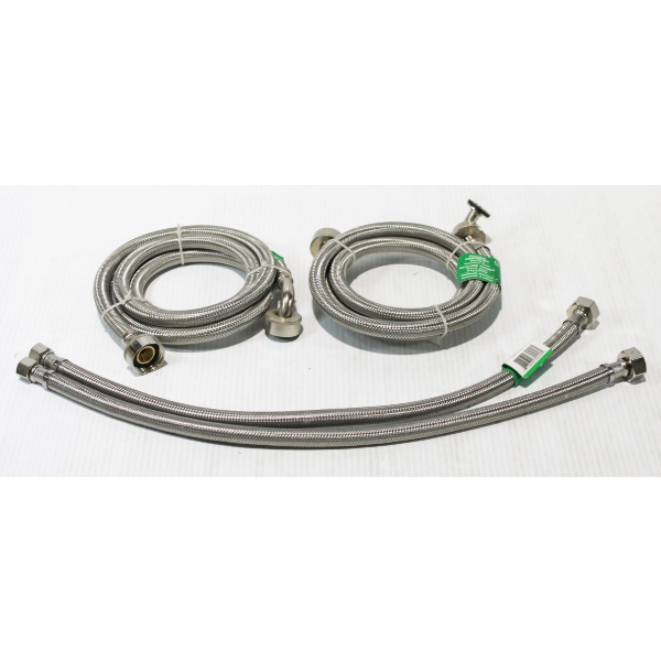 2 NEW FLEXIBLE CONNECTORS BRAIDED STAINLESS STEEL HOSE