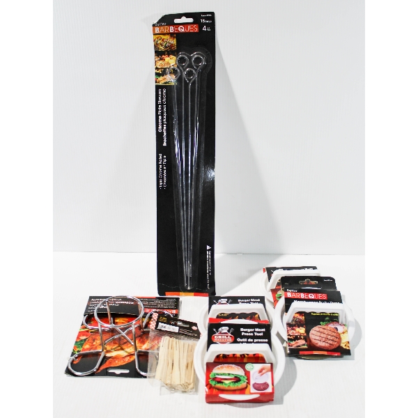 BBQ ACCESSORRIES INCL. CHICKEN ROASTER SKEWERS ETC.