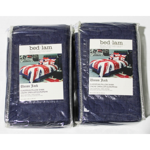 TWO NEW EURO BIRD UNION JACK PILLOW SHAMS