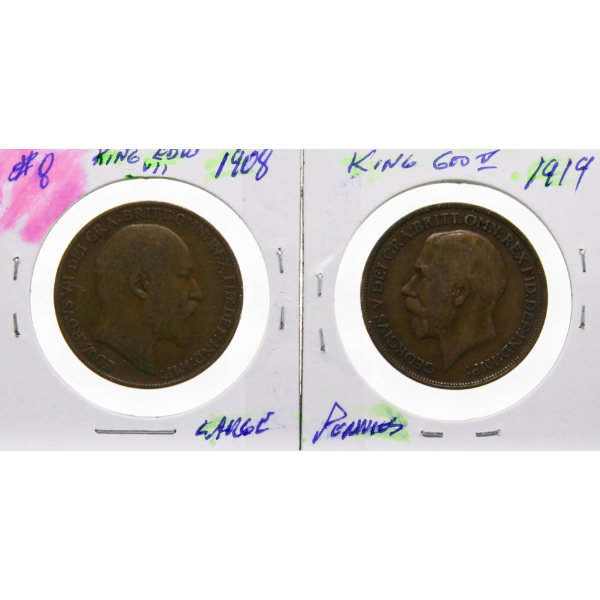 1908 & 1919 BRITISH LARGE PENNIES