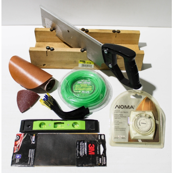 SHOP SUPPLIES & TOOLS - STANLEY MITER SAW W/ BOX ETC