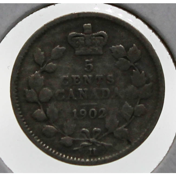 1902-H CANADIAN SILVER 5 CENT COIN