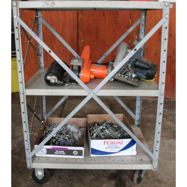 ROLLING METAL SHOP CART - GREY - CONTENTS NOT INCLUDED