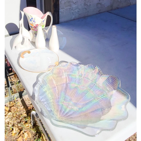 VINTAGE IRREDESENT PITCHER VASES ETC.