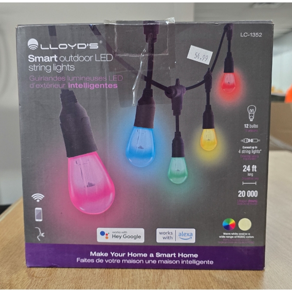SMART LED OUTDOOR COLOR STRING LIGHTS - 12 BULBS
