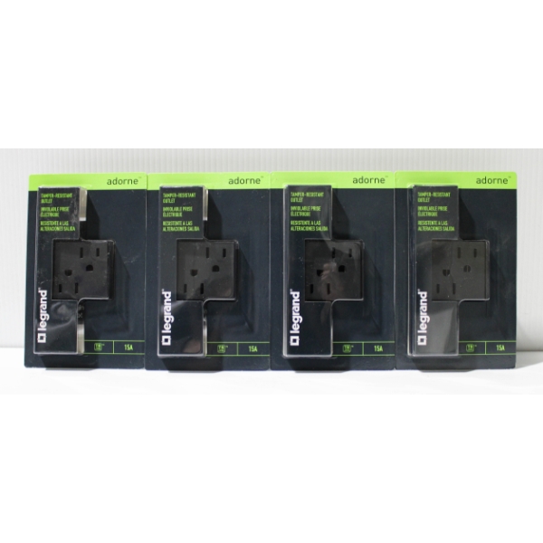 4 NEW LEGRAND LIGHTING ADORNE 15A DUAL OUTLET - GRAPHITE