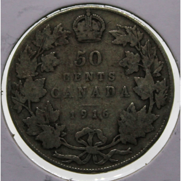 1916 CANADIAN SILVER 50 CENT COIN