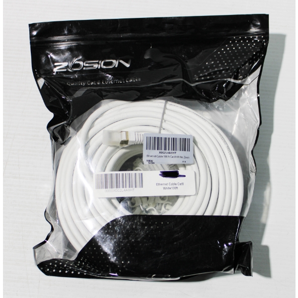 100FT WHITE ETHERNET CABLE CAT8