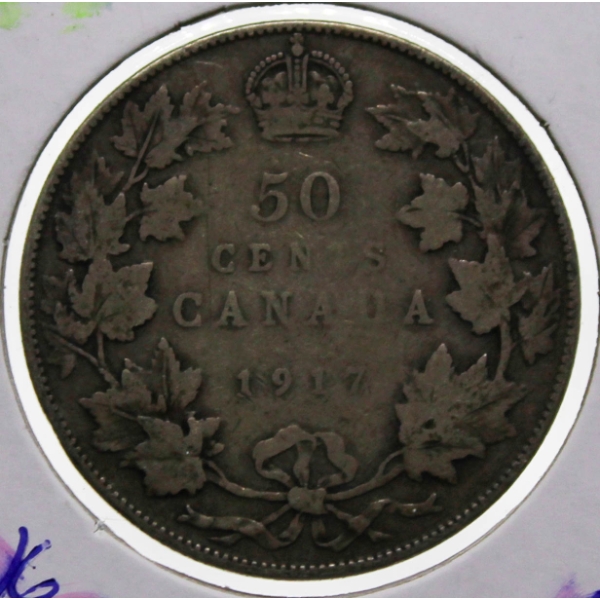 1917 KING GEORGE V CANADA SILVER 50 CENT COIN
